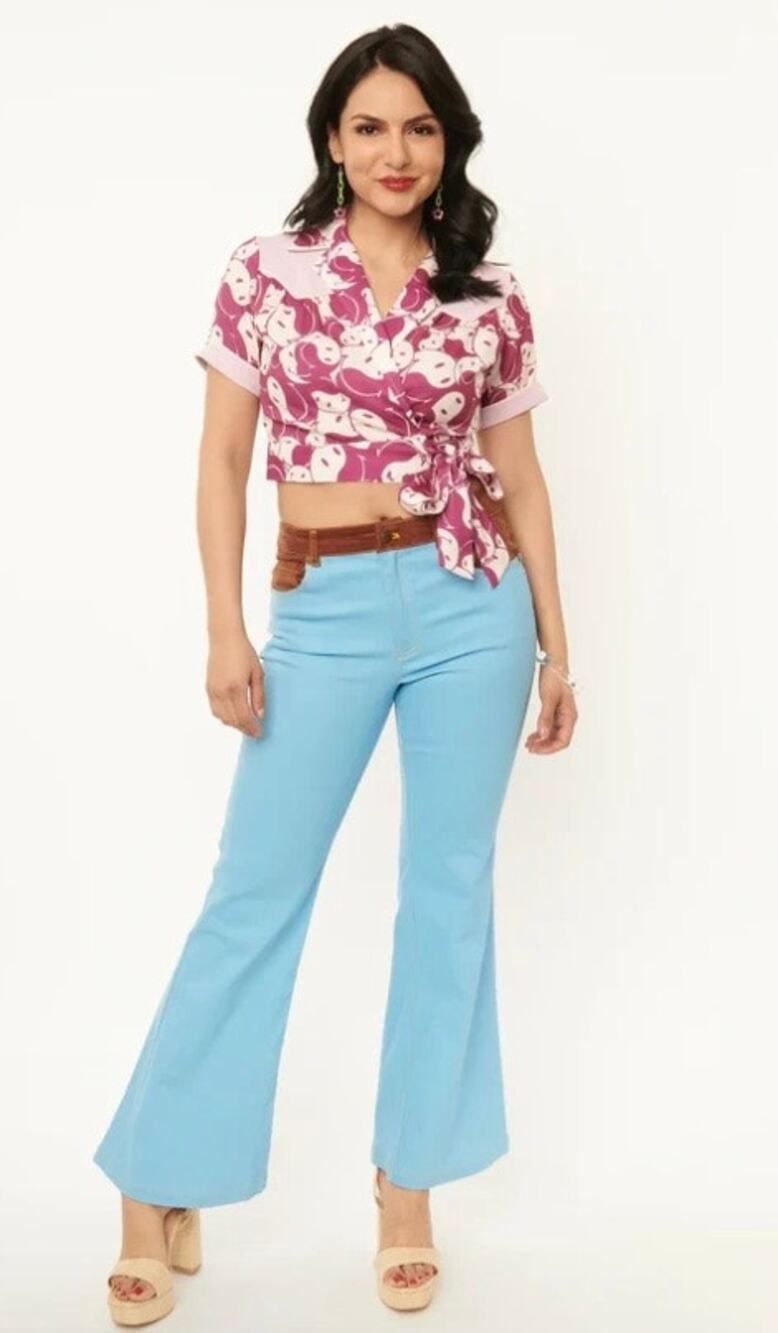 Unique Vintage x Smiley Light Blue denim Embroidered Jeans L 10/12 NWT